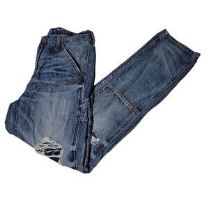 American Eagle Slim Jeans Mens Size 29 X 30 Mid Rise Medium Wash Ripped Denim